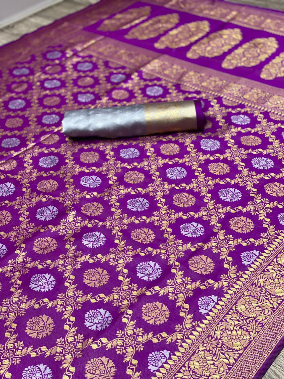 Purple Floral Printed Paithani Jacquard Art Silk by Icultuer