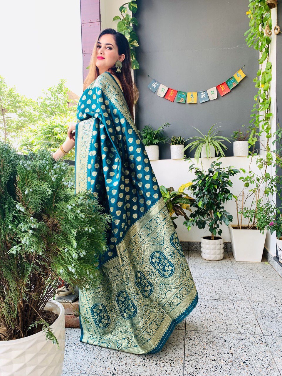Multicolor Temple Border Banarasi Pure Silk by Icultuer