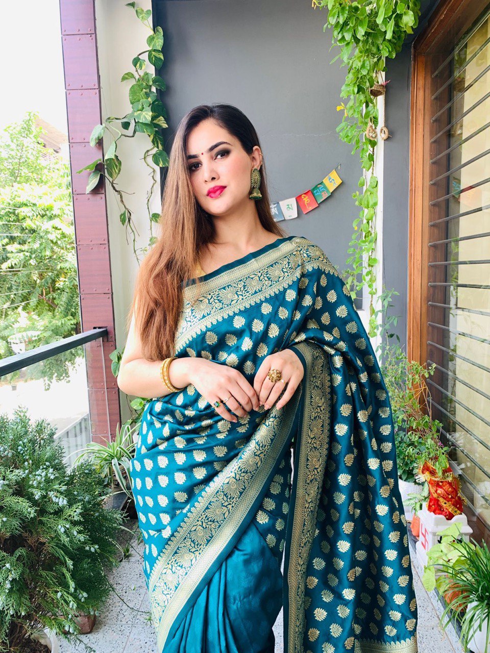 Multicolor Temple Border Banarasi Pure Silk by Icultuer