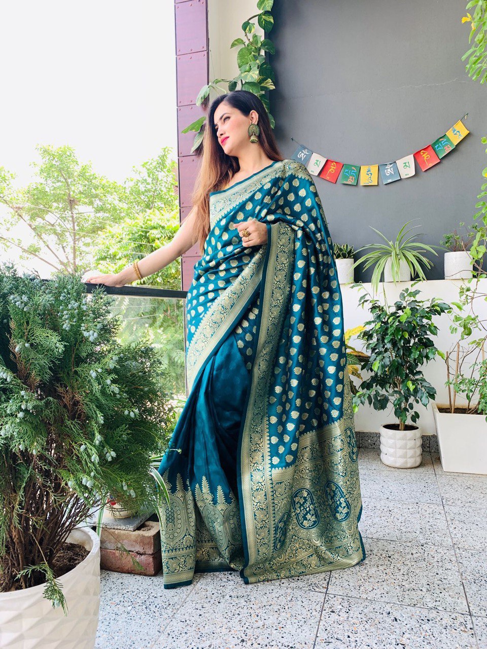 Multicolor Temple Border Banarasi Pure Silk by Icultuer