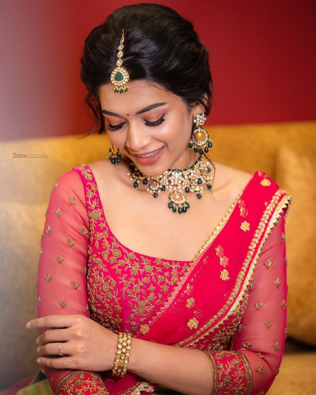 Pink & Green Kanjivaram Pure Silk by Icultuer & Blouse with Dupatta