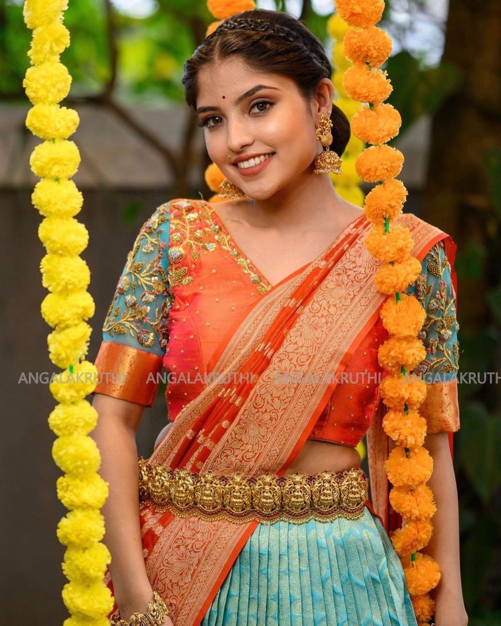 Blue & Green Zari Embroidered Lehenga Choli for Wedding