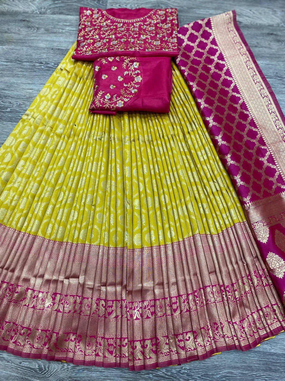 Blue & Green Zari Embroidered Lehenga Choli for Wedding