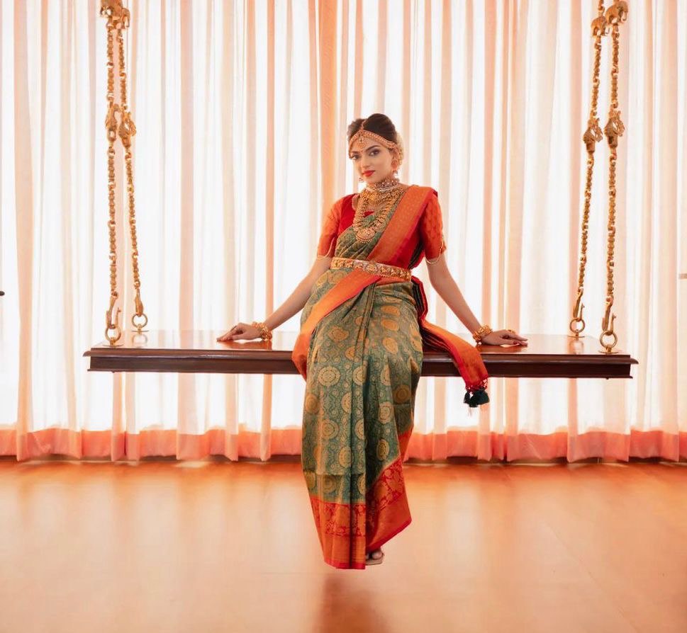 Green Embellished Kanjivaram Pure Silk by Icultuer
