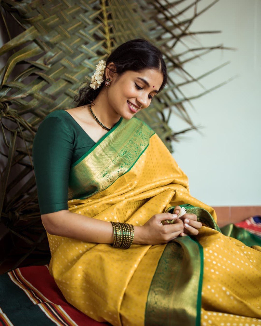 Yellow Digital Printed Kanjivaram Jacquard by Icultuer