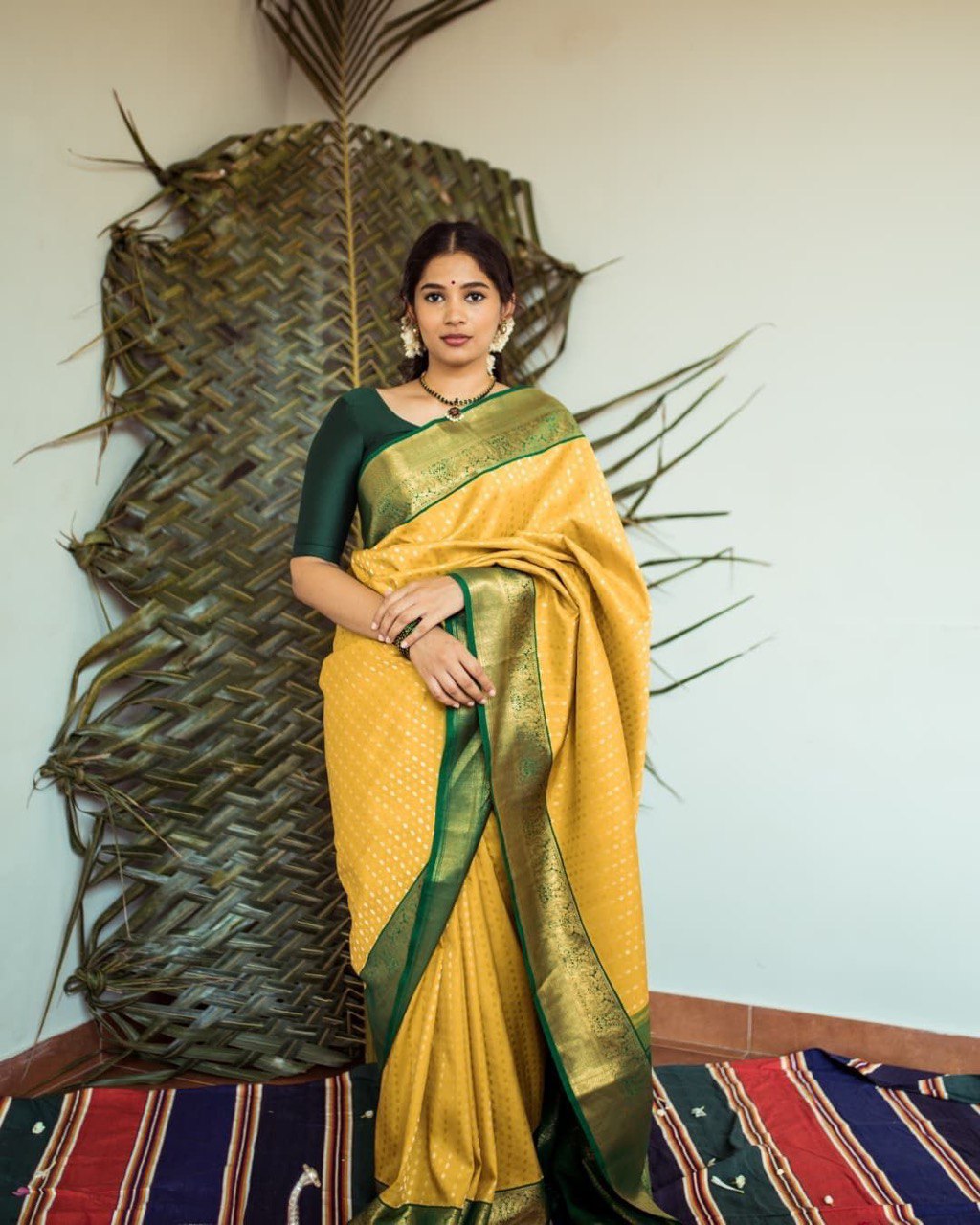 Yellow Digital Printed Kanjivaram Jacquard by Icultuer