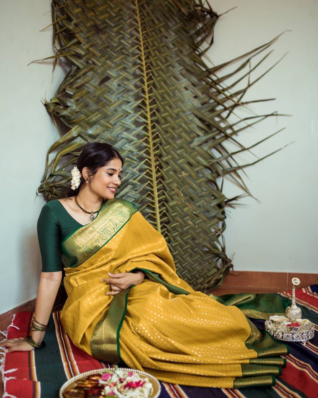 Yellow Digital Printed Kanjivaram Jacquard by Icultuer