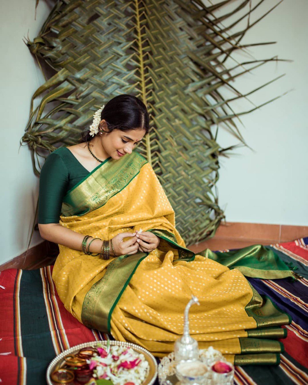 Yellow Digital Printed Kanjivaram Jacquard by Icultuer