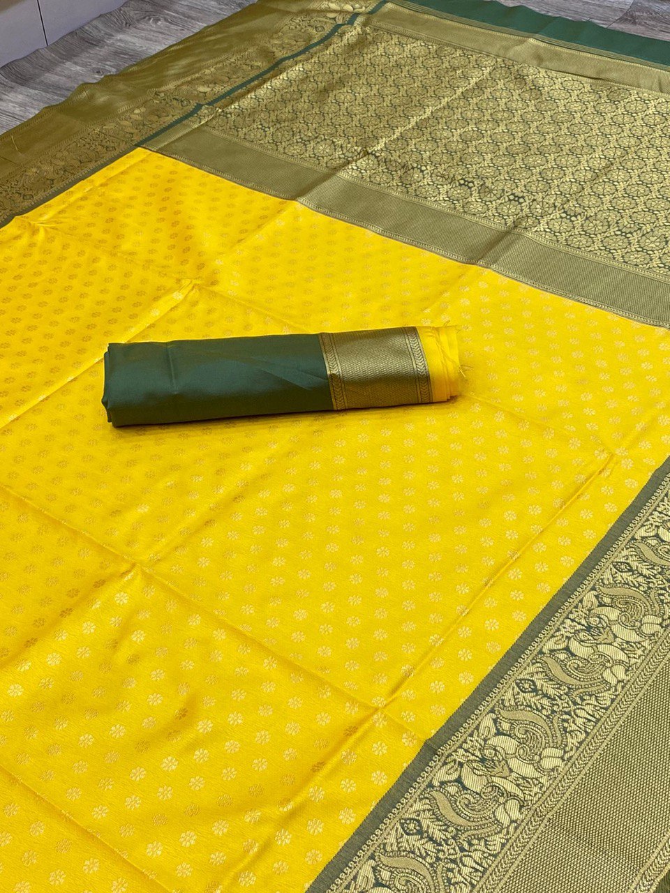 Yellow Digital Printed Kanjivaram Jacquard by Icultuer