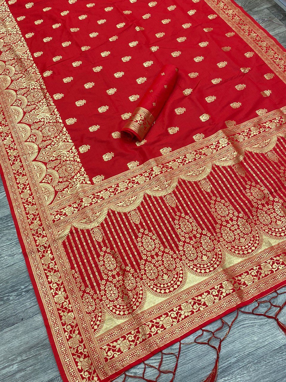 Red Golden Zari Woven Kanjivaram Soft Silk by Icultuer