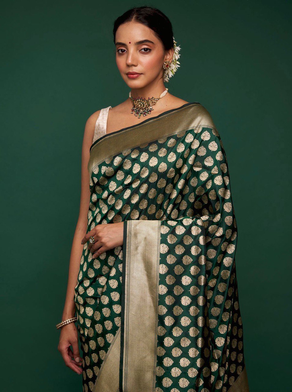 Green Soft Silk by Icultuer with Beautiful Copper Zari Weaving