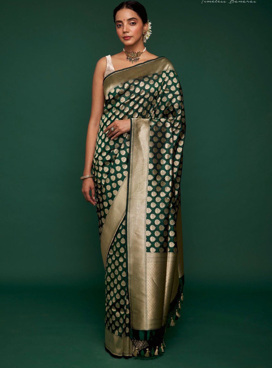 Green Soft Silk by Icultuer with Beautiful Copper Zari Weaving