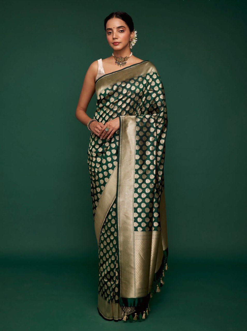 Green Soft Silk by Icultuer with Beautiful Copper Zari Weaving