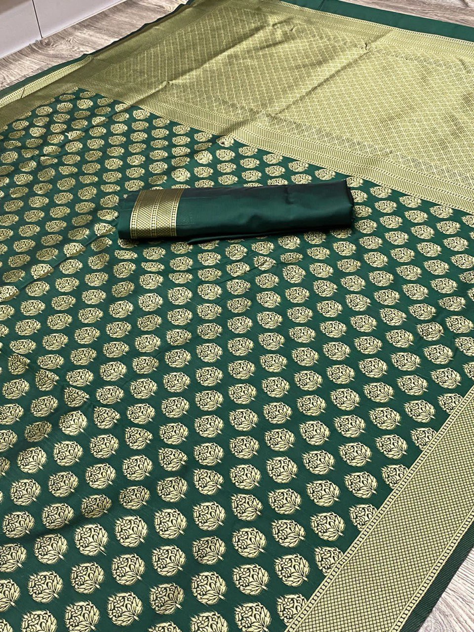 Green Soft Silk by Icultuer with Beautiful Copper Zari Weaving