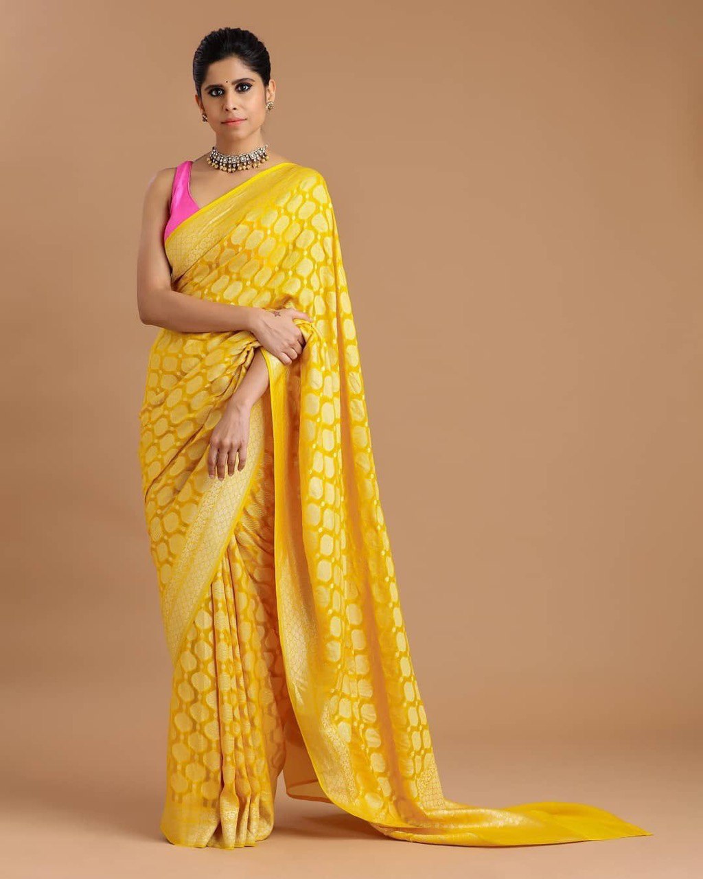 Woven Design Soft Silk Yellow Paithani Jacquard by Icultuer