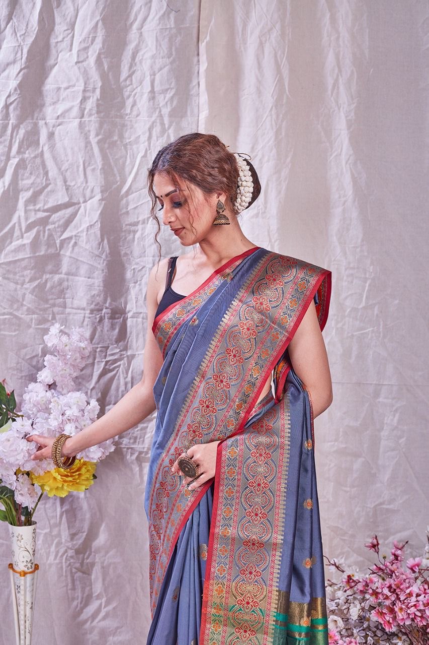 Grey Pure Zari Weaving Kanjivaram Silk by Icultuer