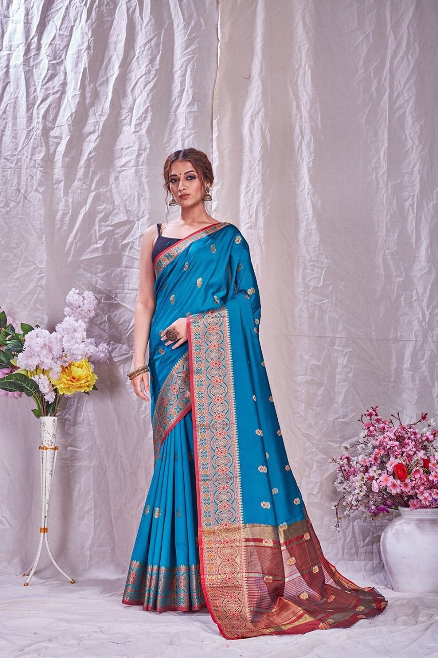 Light Blue Zari Weaving Kanjivaram Jacquard by Icultuer
