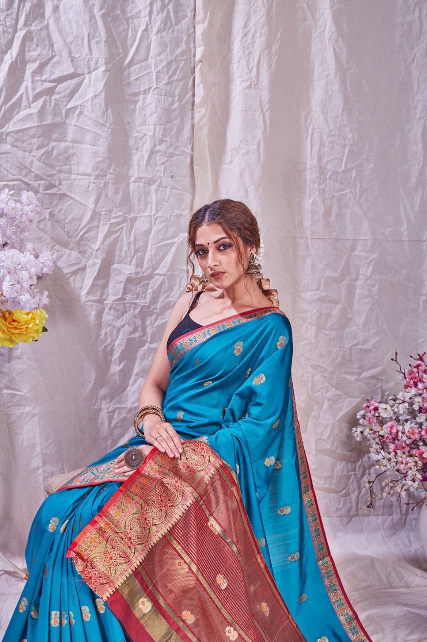 Light Blue Zari Weaving Kanjivaram Jacquard by Icultuer