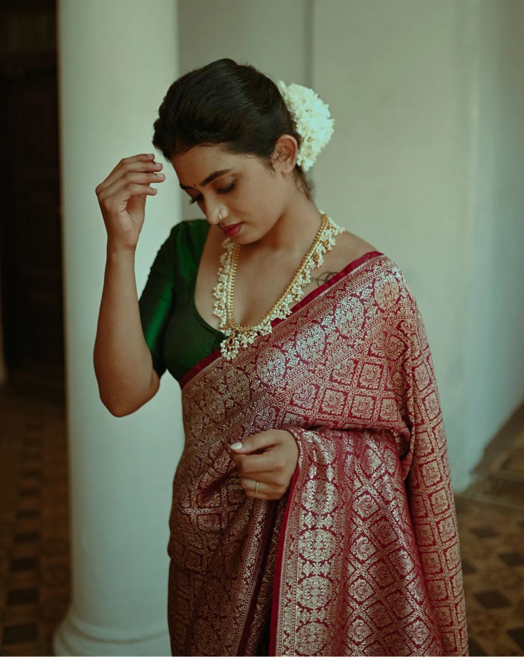Red Zari Woven Pure Silk Kanjivaram by Icultuer