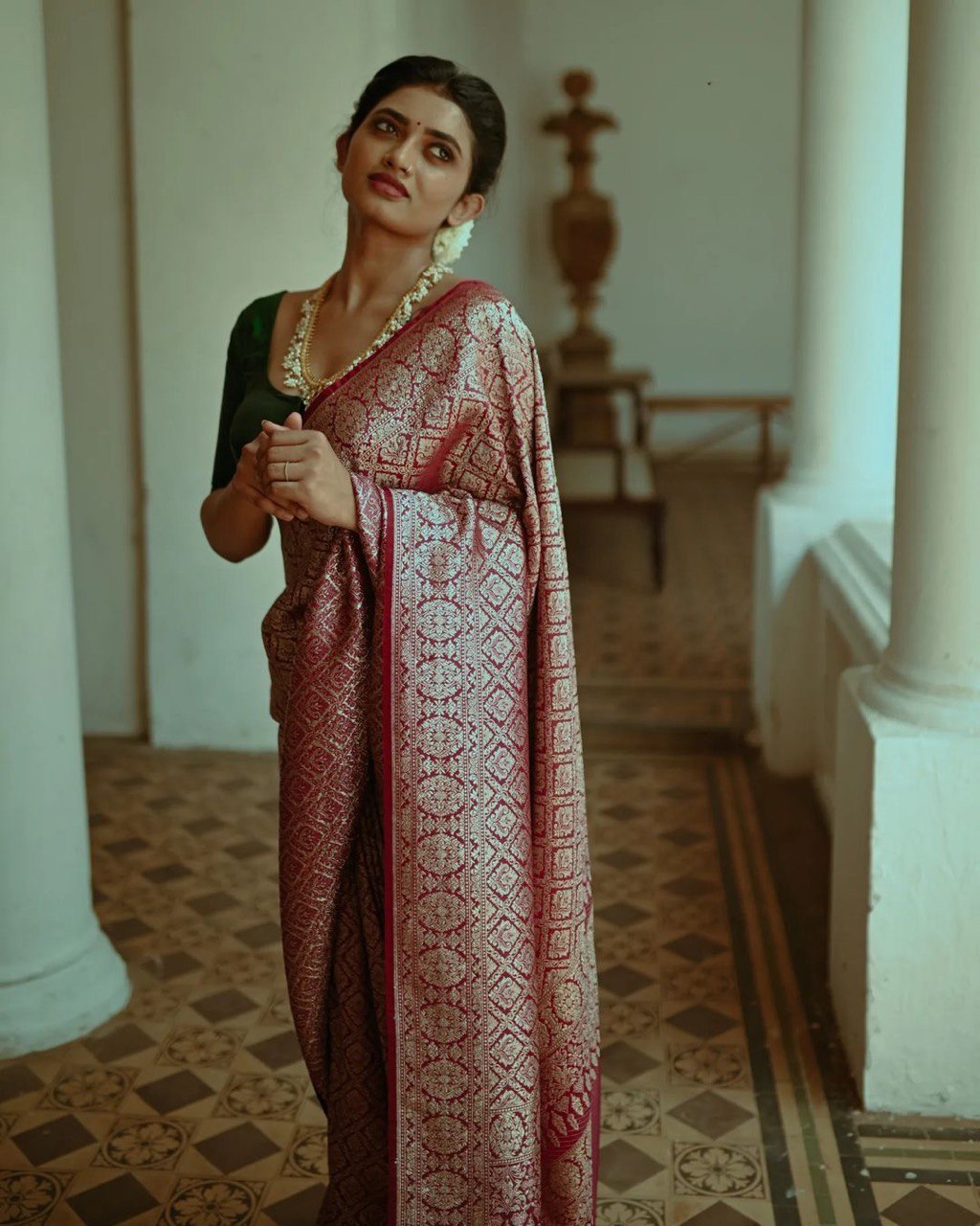 Red Zari Woven Pure Silk Kanjivaram by Icultuer
