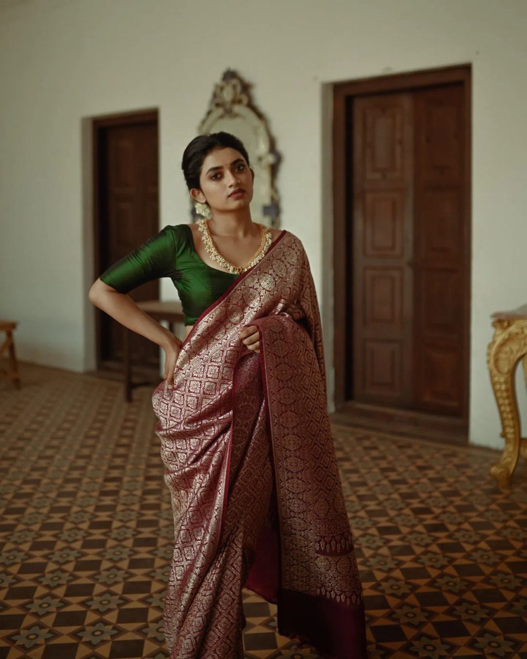 Red Zari Woven Pure Silk Kanjivaram by Icultuer
