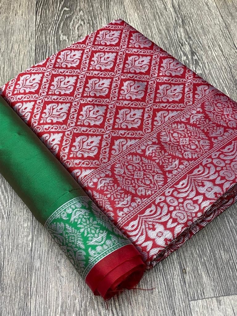 Red Zari Woven Pure Silk Kanjivaram by Icultuer