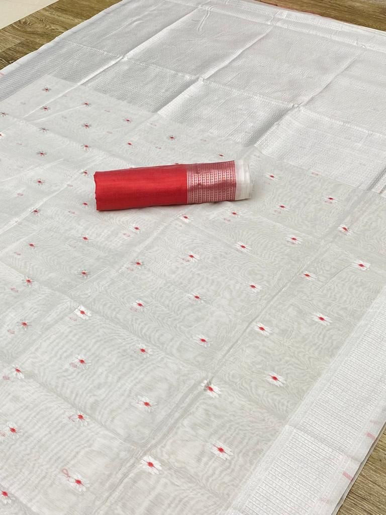 White Beautiful Linen Cotton Silk Jacquard Border by Icultuer