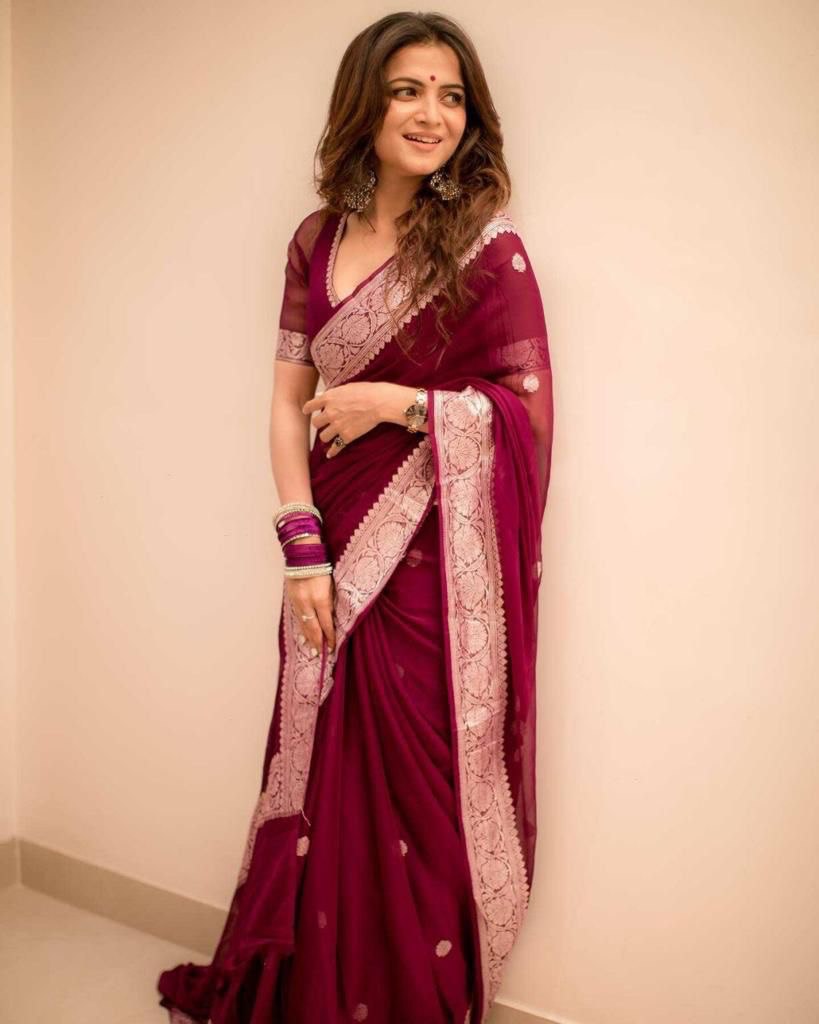 Maroon Jacquard Design Banarasi Pure Cotton Silk by Icultuer