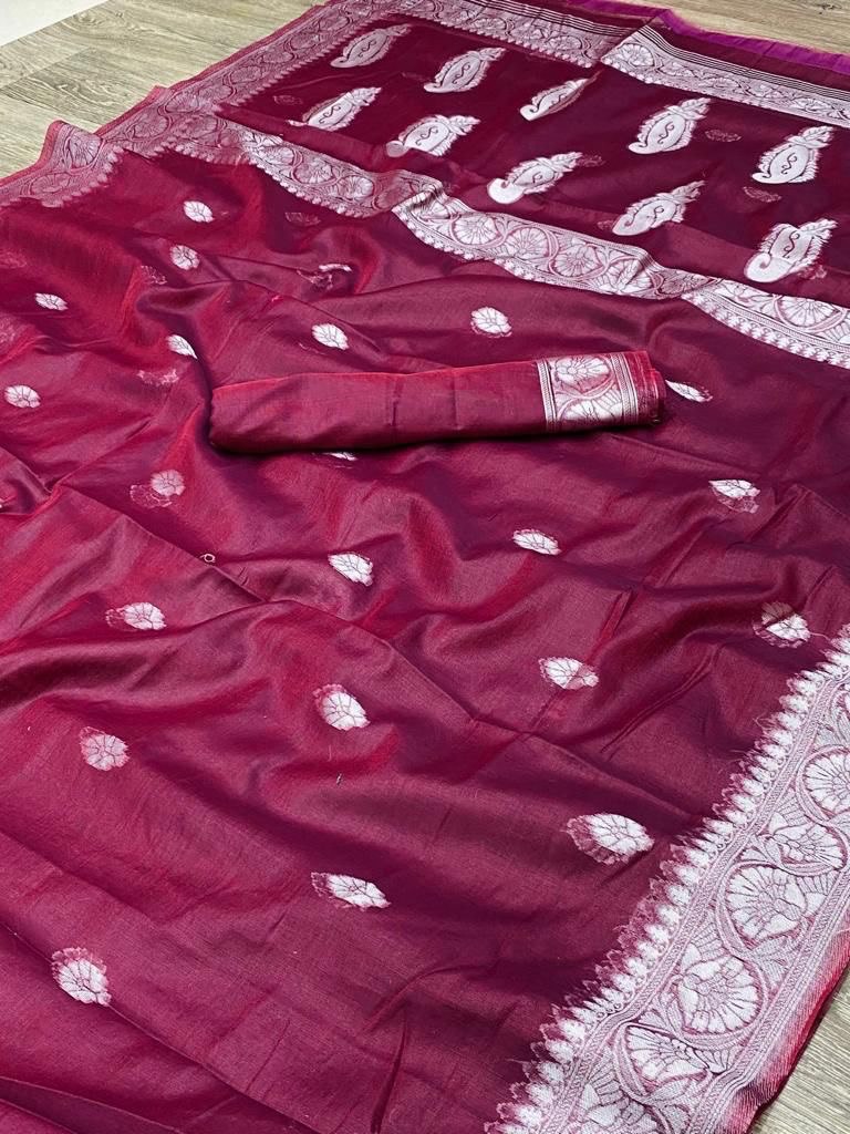 Maroon Jacquard Design Banarasi Pure Cotton Silk by Icultuer