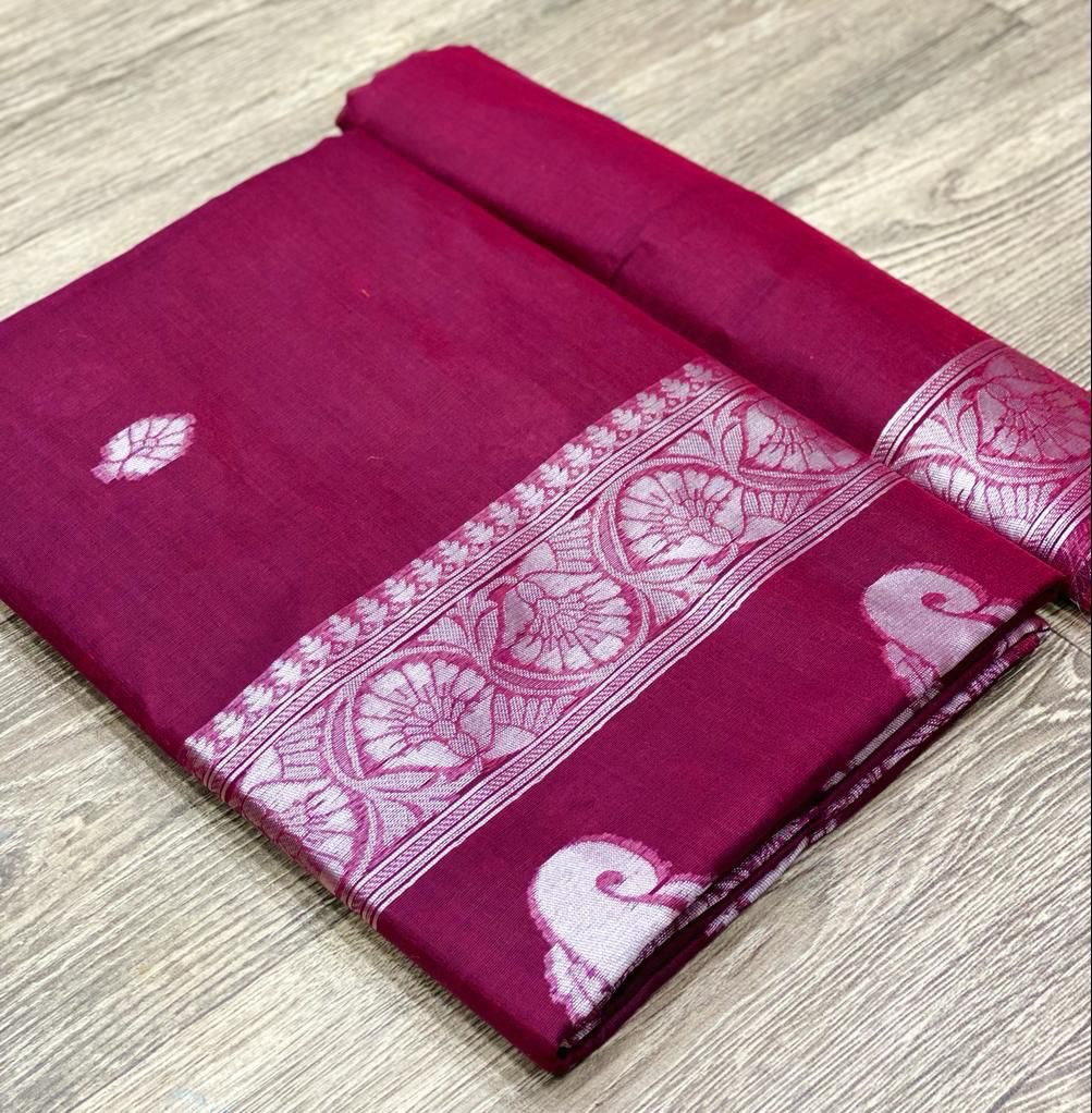 Maroon Jacquard Design Banarasi Pure Cotton Silk by Icultuer