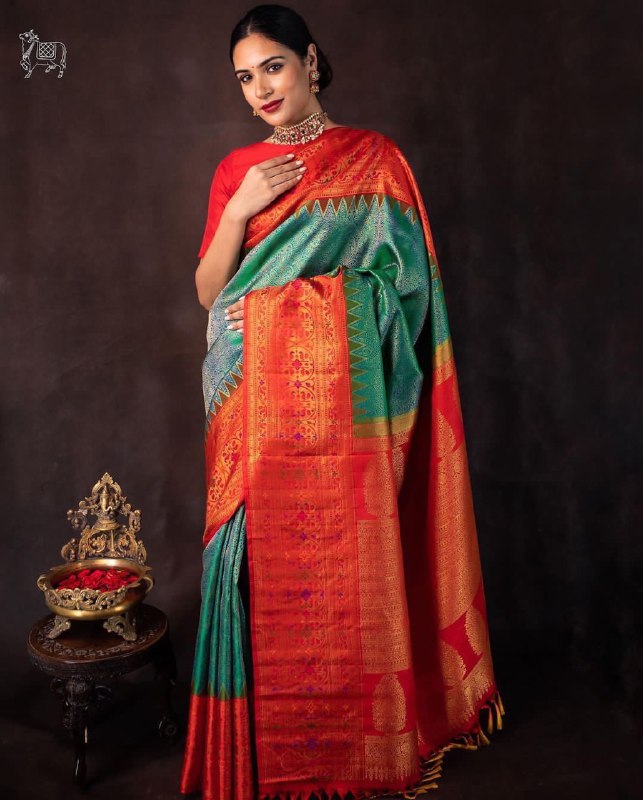 Green & Red Best Combination Banarasi Soft Silk by Icultuer