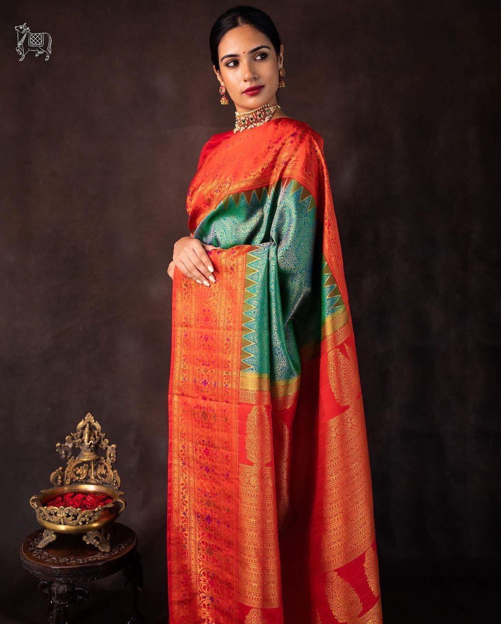 Green Banarasi Jacquard Cotton Silk by Icultuer