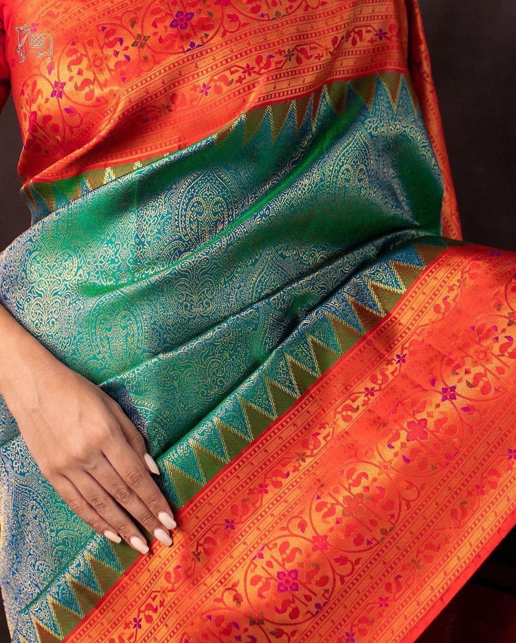 Green Banarasi Jacquard Cotton Silk by Icultuer