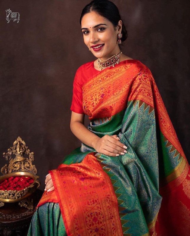 Green & Red Best Combination Banarasi Soft Silk by Icultuer