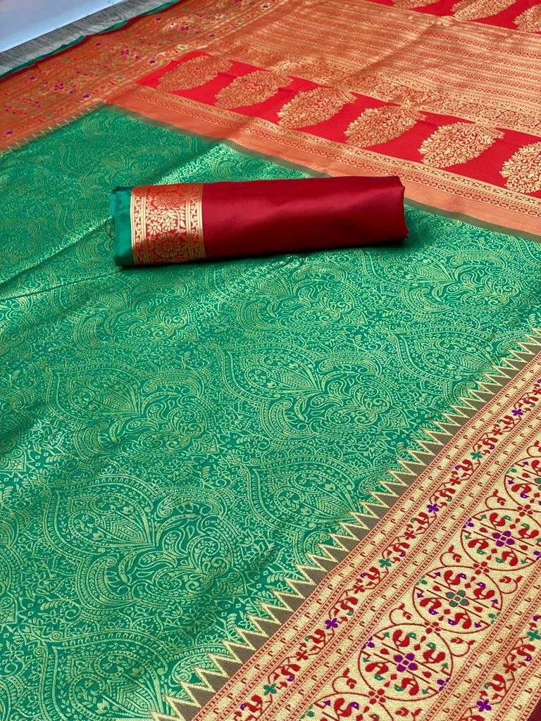 Green Banarasi Jacquard Cotton Silk by Icultuer