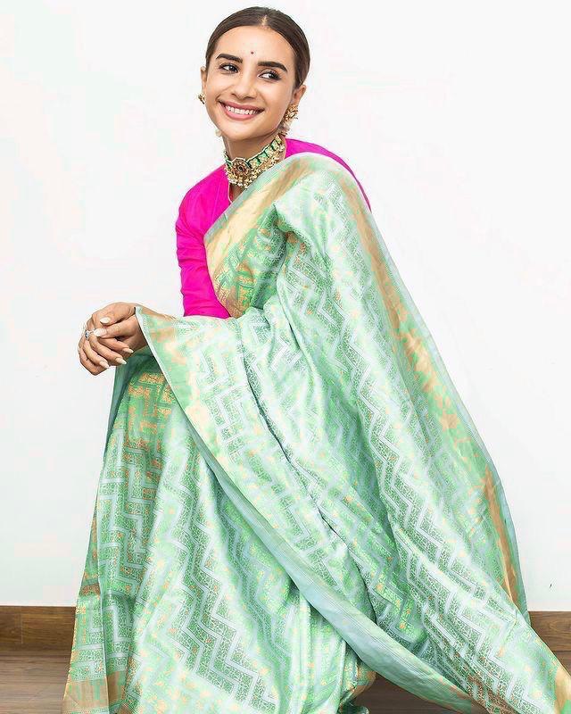Light Green Soft Silk Banarasi Jacquard Cotton by Icultuer