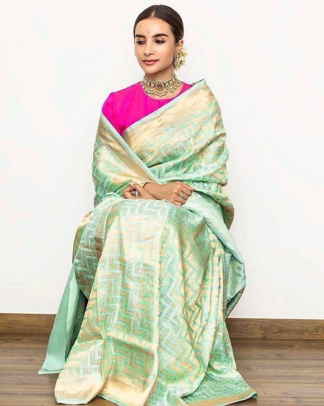 Light Green Soft Silk Banarasi Jacquard Cotton by Icultuer