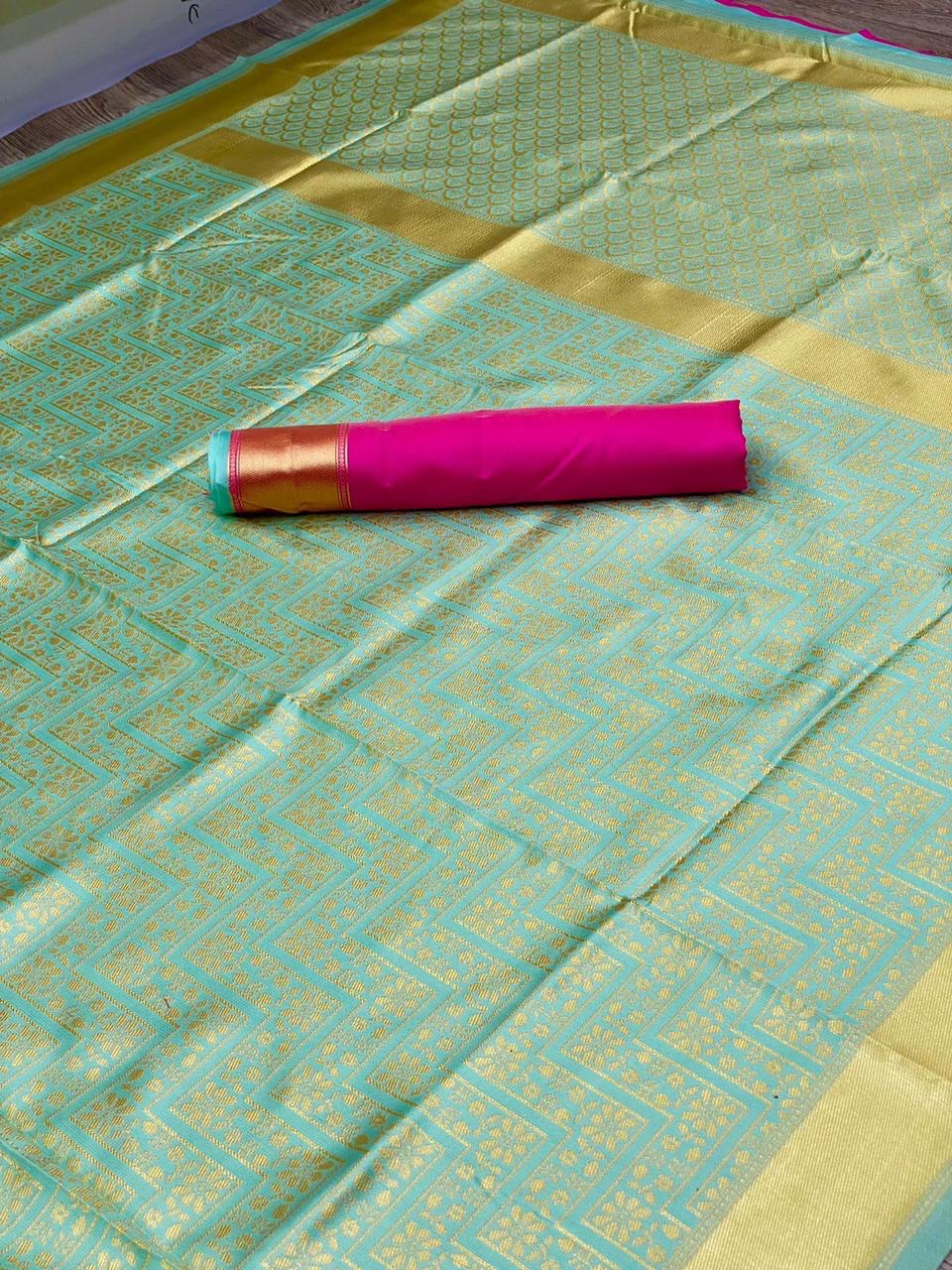 Light Green Soft Silk Banarasi Jacquard Cotton by Icultuer