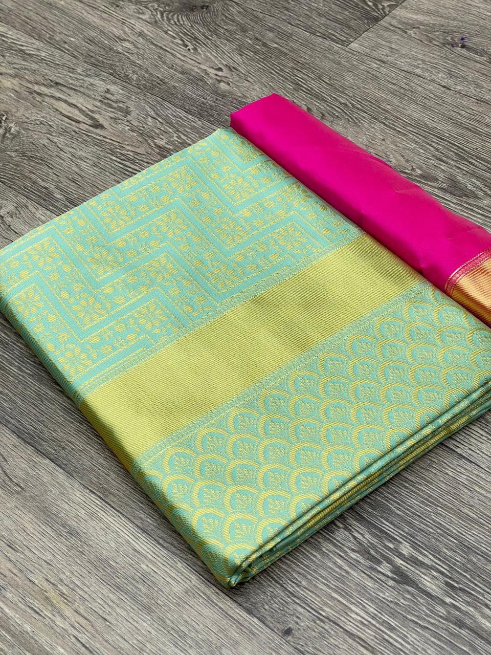 Light Green Soft Silk Banarasi Jacquard Cotton by Icultuer