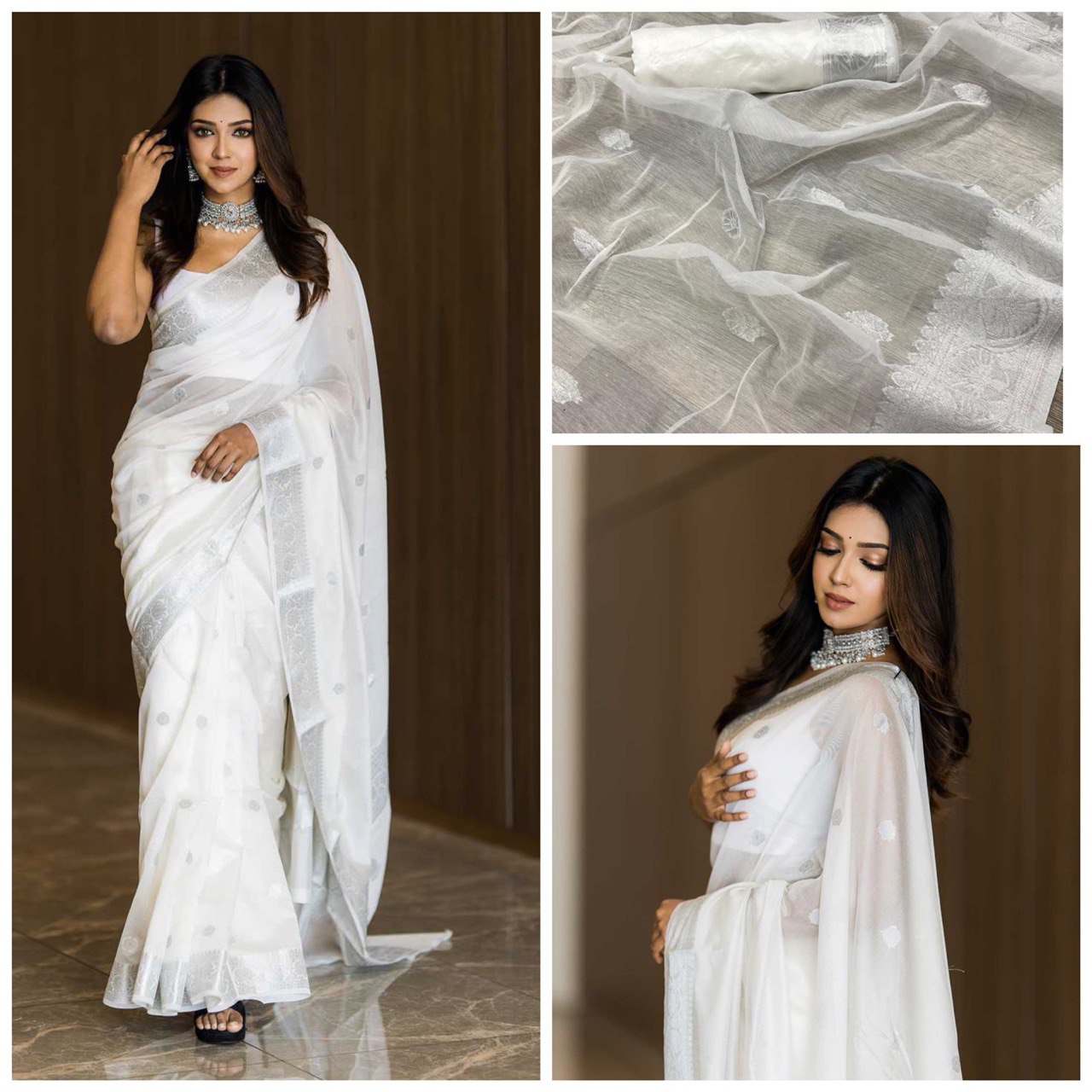 White Soft Silk Pure Khadi Fabric by Icultuer with Art Silk Blouse