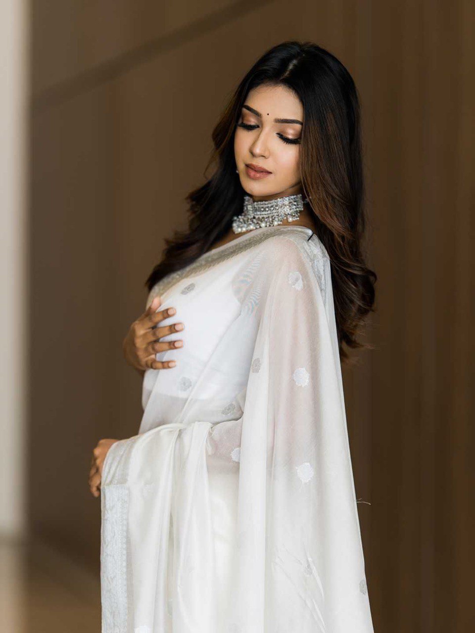 White Soft Silk Pure Khadi Fabric by Icultuer with Art Silk Blouse