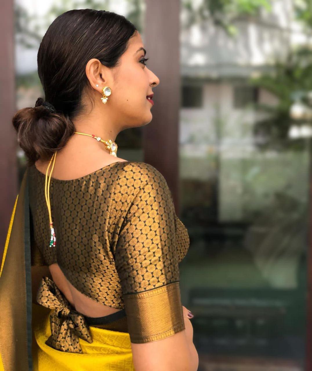 Yellow Soft Litchi Silk by Icultuer For Haldi Ceremony
