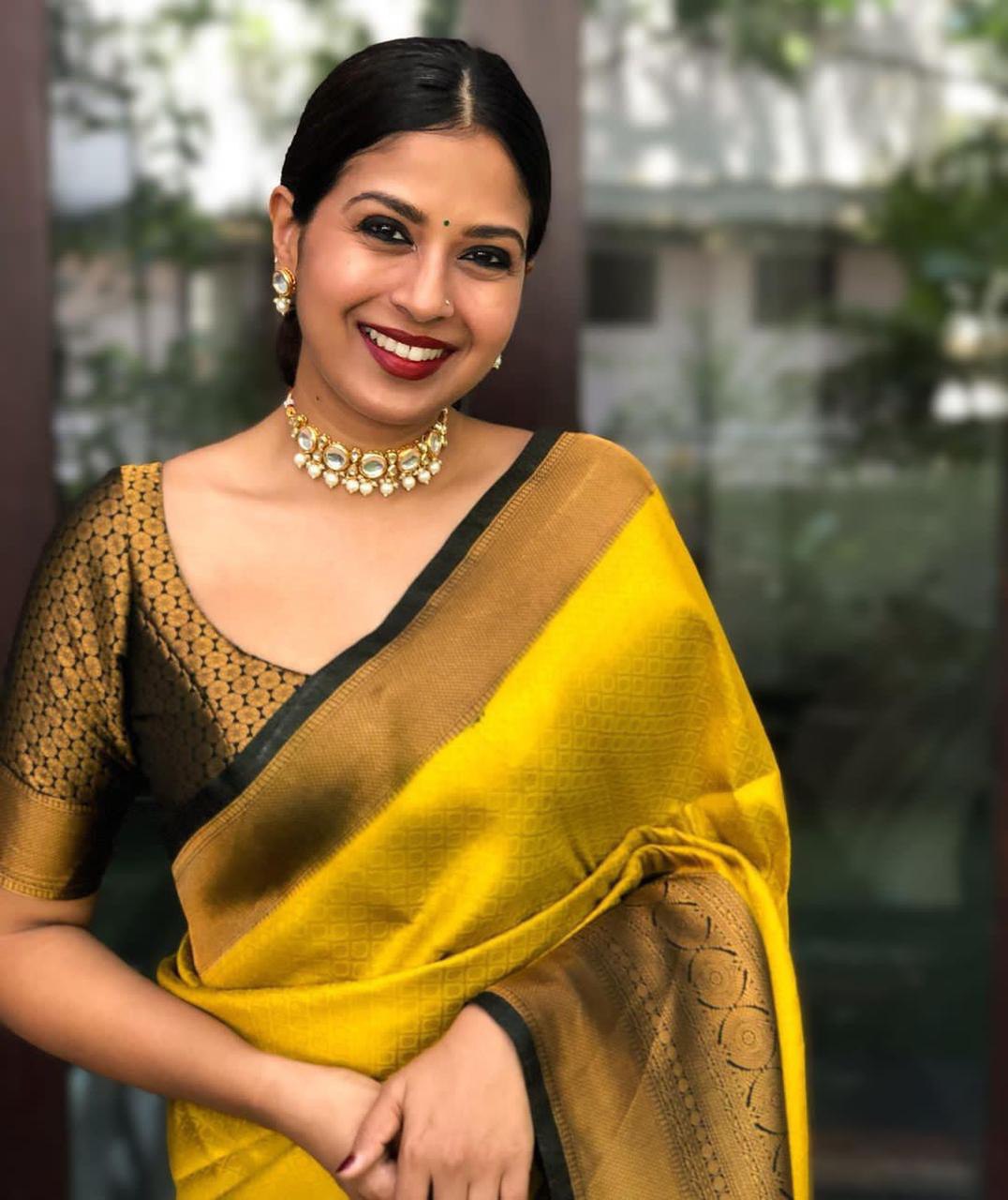 Yellow Soft Litchi Silk by Icultuer For Haldi Ceremony