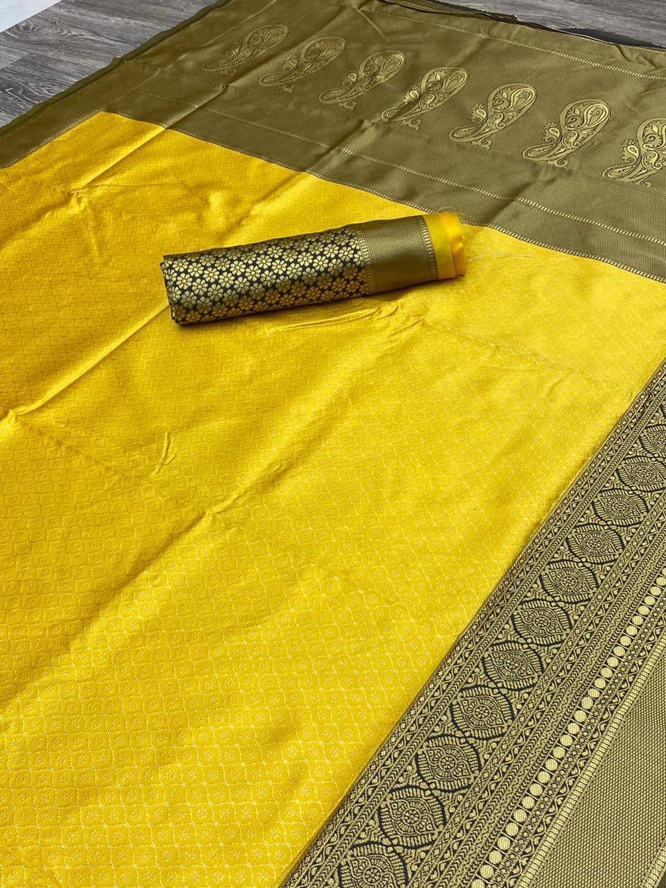 Yellow Soft Litchi Silk by Icultuer For Haldi Ceremony