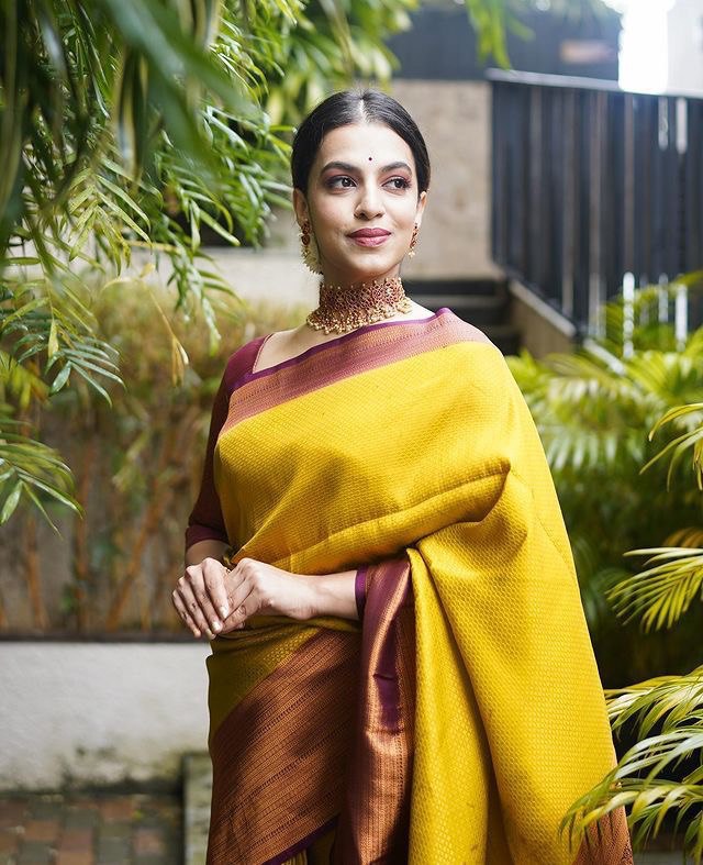 Yellow Self Design Zari Weaving Pure Jacquard Silk by Icultuer
