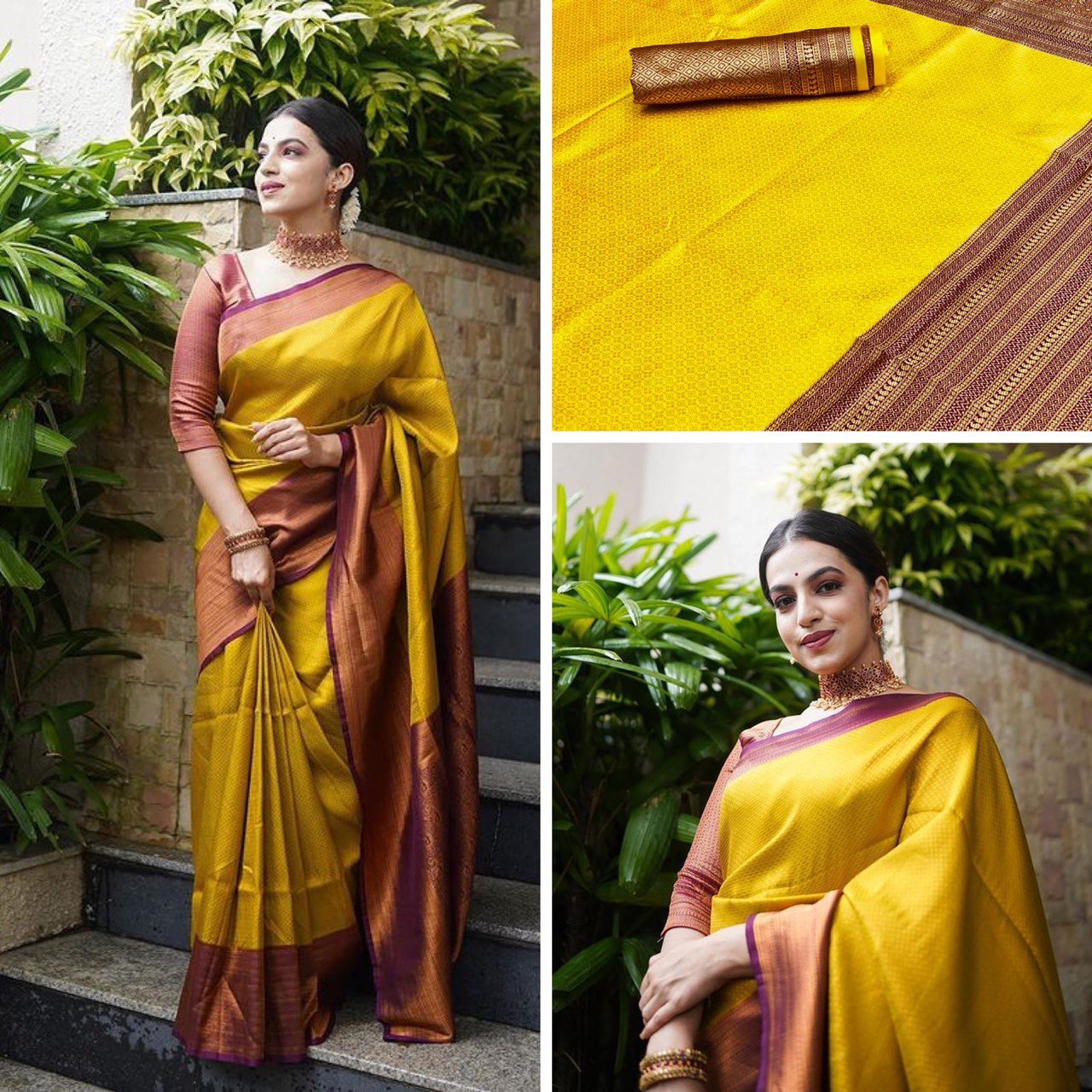 Yellow Self Design Zari Weaving Pure Jacquard Silk by Icultuer