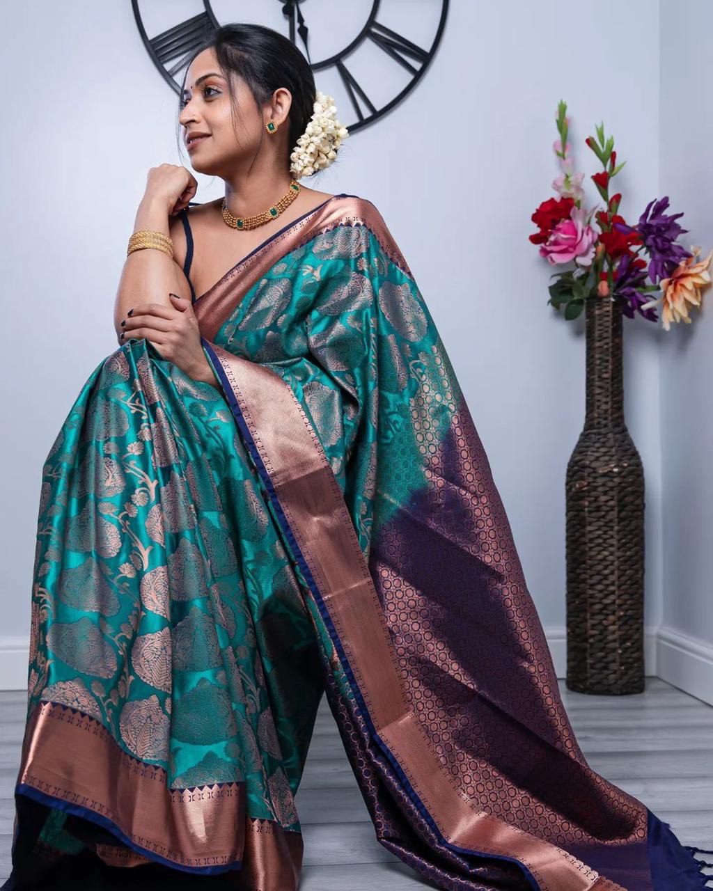 Sky Blue Zari Woven Fancy Jacquard by Icultuer for Wedding