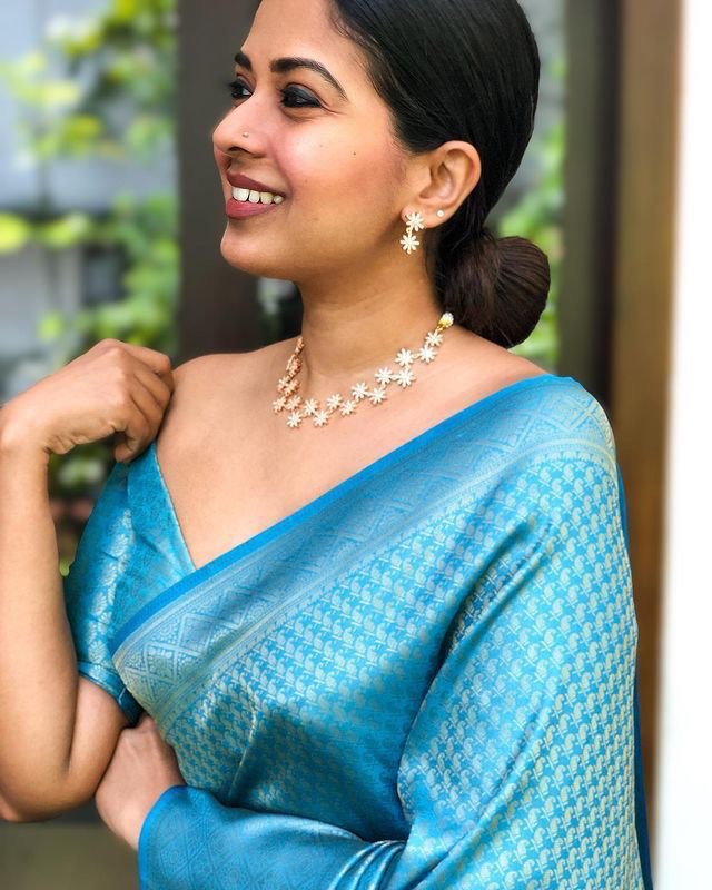 Sky Blue Zari Weaving Banarasi Soft Lichi Silk by Icultuer