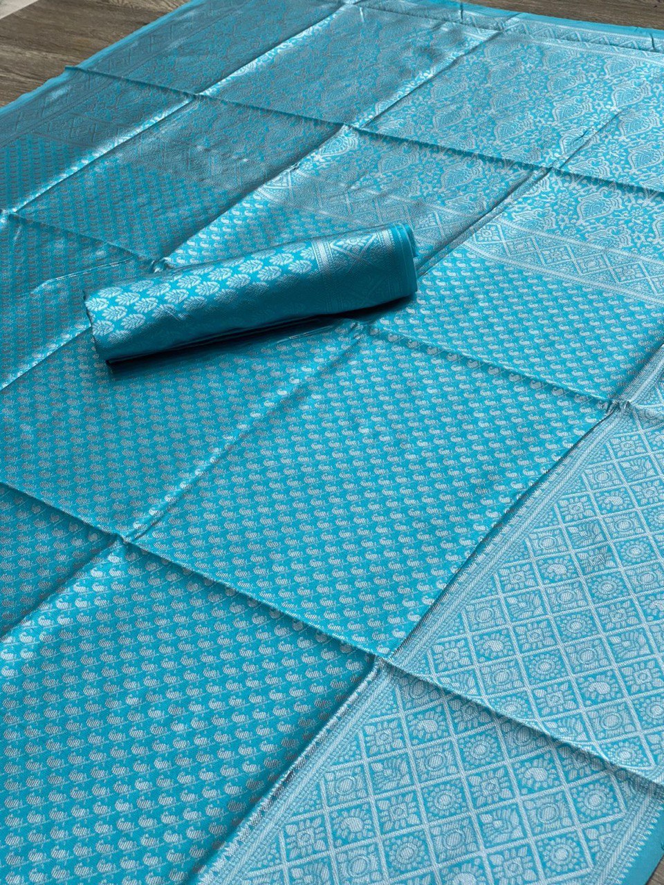 Sky Blue Zari Weaving Banarasi Soft Lichi Silk by Icultuer