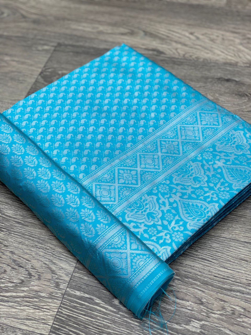 Sky Blue Zari Weaving Banarasi Soft Lichi Silk by Icultuer